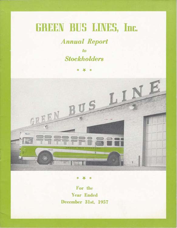 Green Bus Lines, Inc. annual report to Stockholders cover from 12/31/1957