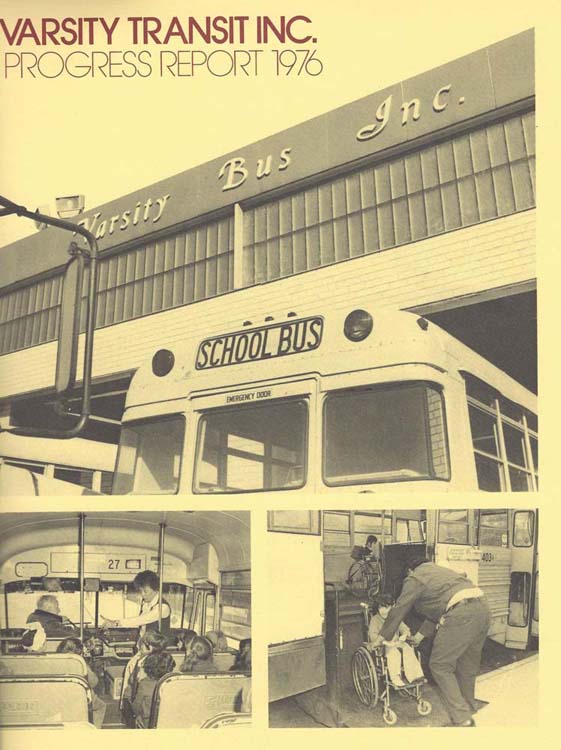 1970s Varsity Transit school bus being loaded with a wheelchair bound student